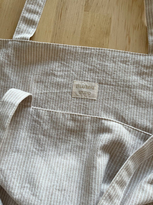 Tygväska beige/vit randig lin/bomullstyg (beställningsvara)