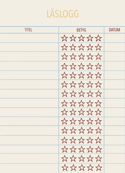 Läslogg fylla-i-kort retro