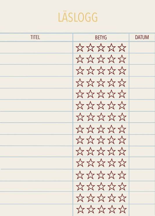 Läslogg fylla-i-kort retro
